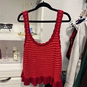 Red Crochet Knit Tank Top American eagle